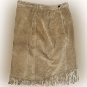 Vintage Newport News Leather Nylon Midi Fringe Skirt Size 10